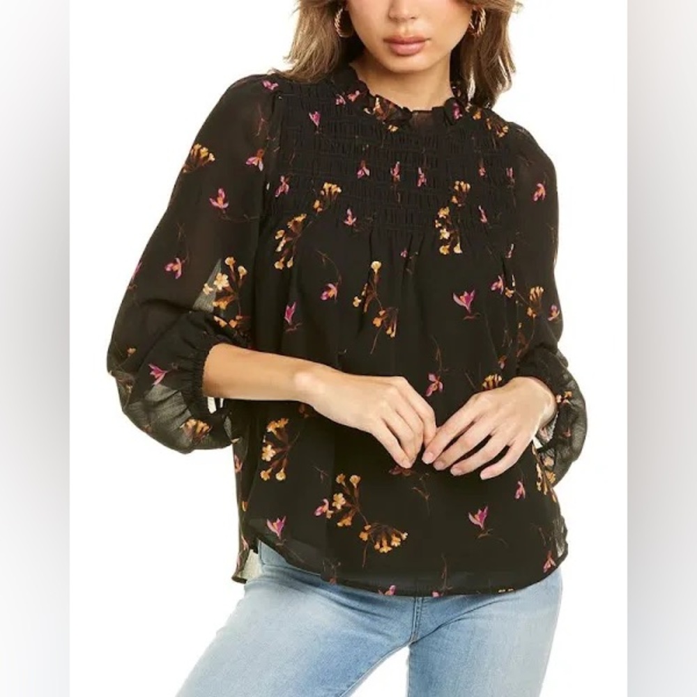 Madewell Floral Smocked Neck Blouse